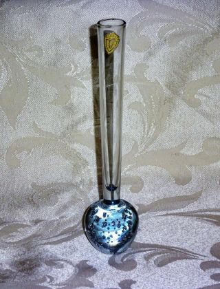 Vintage Blue & Clear 9 " Hand Blown Controlled Bubble Base Bud Vase Art Glass Hff