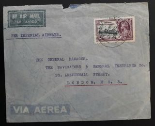 Rare 1935 Straits Settlements Airmail Cover Ties 25c Stamp Per Imperial Airways