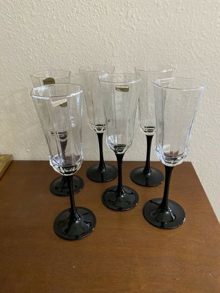 Arcoroc Luminarc France Black Stem Octime Wine Glass Water Goblets Set Of 6