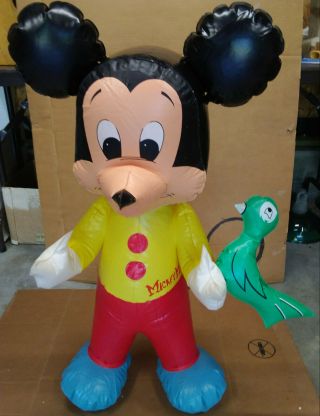 2 Vintage Mickey Mouse With Green Parrot Walt Disney Prod.  Blow Up Inflatables