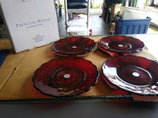 Set Of 4 Princess House Fantasia Ruby Red 8 " Luncheon Salad Plates 5267