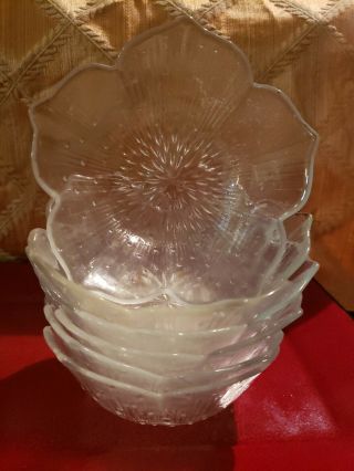 Set 7 Vintage Arcoroc France Glass Flower Petal Scalloped Rim Dessert Bowls