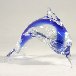 Vintage Murano Hand Blown Blue Clear Art Glass Dolphin 5 " Figurine