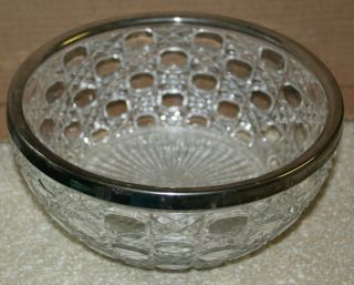 Heavy Crystal Cut Glass 8.  5 " Bowl With Silver Rim