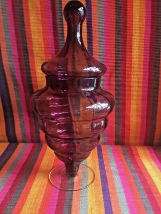 Vintage Purple Amethyst Italian Art Glass Bonbon Apothecary Jar Empoli 1960’s