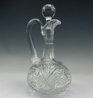 Antique Libbey American Brilliant Period Cut Glass Abpcg Hobstar Oil Carafe Swr