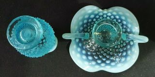 Vintage Hobnail Blue Milk Glass Mini Vase and Basket 3 