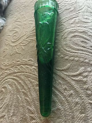 Vintage Green Glass Bird Wall Pocket Hanging Vase 8 " Embossed Glass Bird