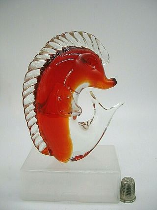 Large Vintage Murano Red Orange Sommerso Glass Leaping Fish Dolphin 1960 - 1970 
