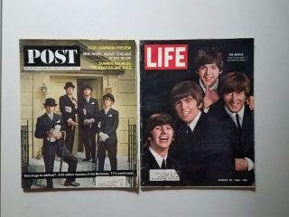 2 Beatles Cover Magazines From 1964 - 1 Post & 1 Life