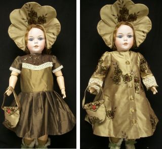 All Silk Outfit - Antique Style Doll Dress,  Coat,  Bonnet & Purse For 29 - 30” Doll