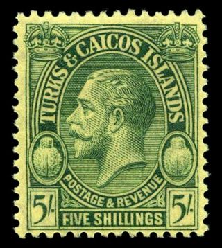 Turks & Caicos 1928 Kgv 5s Green/yellow Mnh.  Sg 185.  Sc 69.