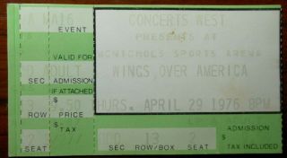 Paul Mccartney " Wings Over America " Concert Ticket Stub Denver April 29,  1976