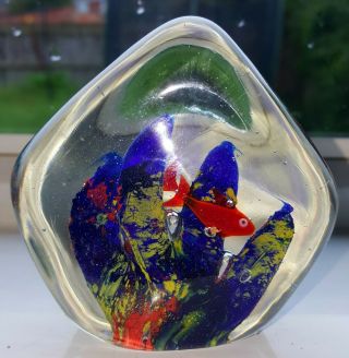 Vintage Murano Art Glass Aquarium Paperweight.  2 Fish.  No Damage.