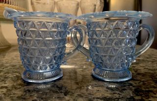Imperial Glass Katy Laced Edge Blue Open Sugar Bowl & Creamer