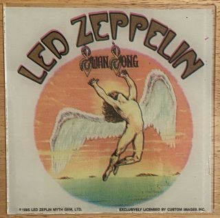 Vintage 80 ' s Led Zeppelin Swan Song Carnival Prize Glass Mirror Framed 3