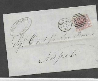 Gb In Malta Cover 22/2/1876 To Naples (mourning Cover)