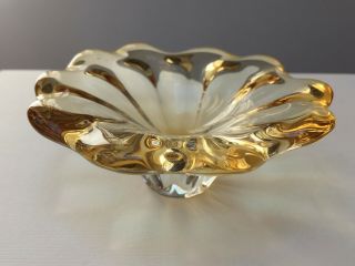 Pretty Vintage Murano Italian Art Glass Flower Dish Bowl Signed Vgc