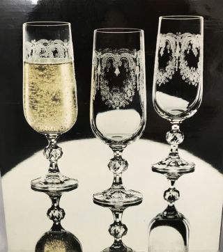 6 Cascade Fine Lead Crystal Champagne Flute Glasses Czechoslovakia 180ml.  Nib