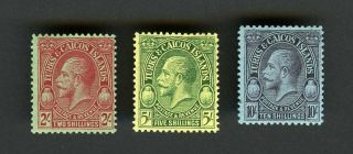 Turks & Caicos Islands Kgv Stamps Scott 68 - 70 2/ - 5/ - 10/ - Mlh Cv $83 Lot 6