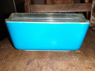 Pyrex Turquoise Blue Refrigerator Dish With Lid 502 B Mid Century