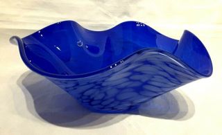 Italian Mid - Century Modern Blue White Art Glass Bowl 8.  75 " D Home Decor Gift