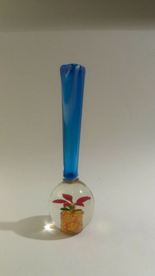 Vintage Murano Mid - Century Bud Vase With Flower Paperweight Base