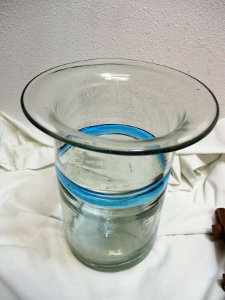 Glass Vase Flared Rim Bubbles Aqua Clear Wide Mouth 8 1/4 " Hand Blown Pontil