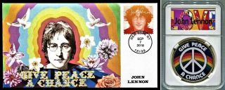 Beatles John Lennon Give Peace A Chance Handmade Orange Fdc W/gold Coin Display
