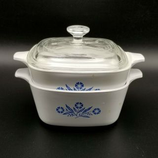 Vintage Corning Ware Cornflower Blue 2 Casserole Covered Dishes & Lid 2 3/4 Cup