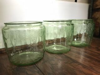 3 Anchor Hocking Green Depression Glass Cameo Ballerina Green Cookie Jars
