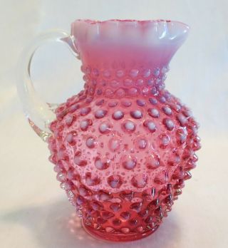 Fenton Cranberry Ruby Opalescent Hobnail 5 ¾” Jug Pitcher Vase