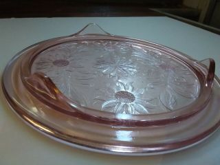 Vintage Pink Depression Glass Cake Plate / Platter / Footed 10 inch. 2