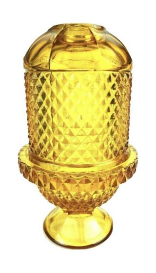 Viking Glass Amber Diamond Point Glimmer Fairy Lamp Vintage Mcm
