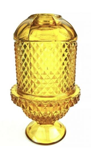 Viking Glass Amber Diamond Point Glimmer Fairy Lamp Vintage MCM 2