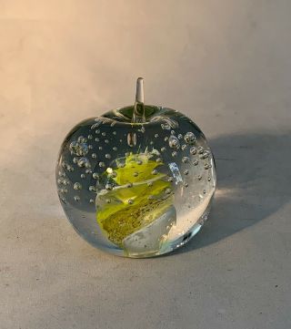 Fellerman Studio - Art Glass Peach - Controlled Bubble - Paperweight - White/yellow - 3”