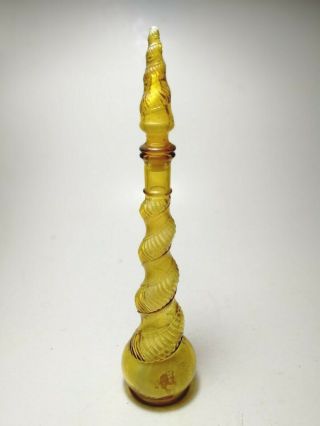 Vintage Italian Empoli Rossini Art Glass Genie Bottle Decanter Amber Design 17 "