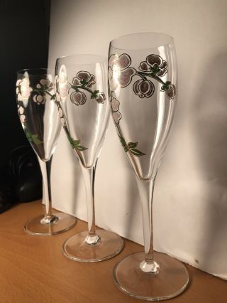 3 Perrier Jouet Champagne Glass Flute Belle Epoque Hand Painted France