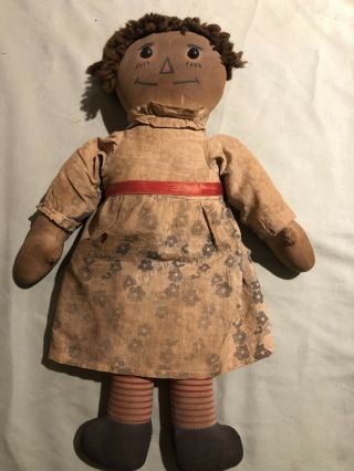 Early Cloth Volland,  C1920s Raggedy Ann Doll With Wooden Heart & Orig.  Clothes