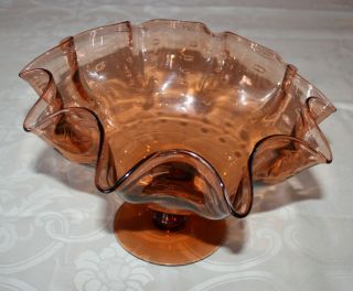 Vtg Murano Italy Italian Controlled Bubble Art Amber Glass Bowl Fluted Edges