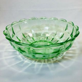 Vintage Jeanette Windsor Green Depression Glass Vegetable Serving Bowl Vaseline