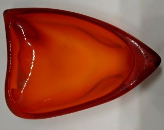 Vintage Retro Murano Style Art Glass Red & Yellow Triangular Dish Bowl