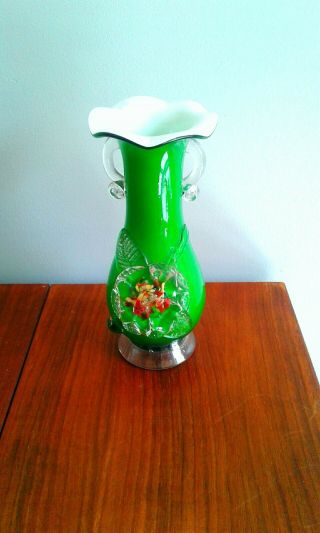 Vintage Retro Murano Style Green Glass Vase