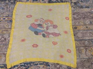 Raggedy Ann & Andy Vintage Yellow Thermal Waffle Weave Blanket Bobbs Merrill
