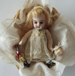 Antique Miniature 4&1/2” German All - Bisque Doll Marked 251 – Outfit
