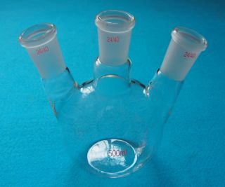 500ml,  3 - Neck,  24/40,  Flat Bottom Glass Flask,  Three Necks,  Laboratory Boiling Bottle