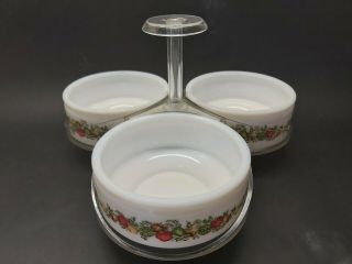 Vintage Gemco 9 " Spice Of Life " Lazy Susan Condiment Server Glass Bowls