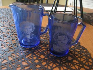 Vintage Shirley Temple Cobalt Blue Mini Pitcher And Mug Cup Set