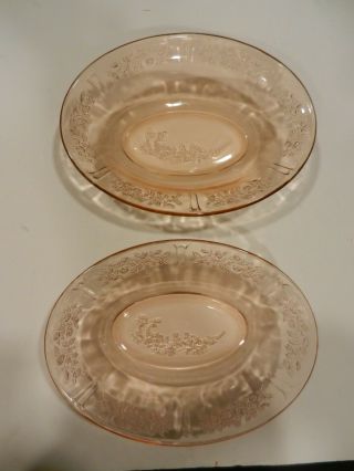 2 Pink Federal Sharon Cabbage Rose Depression Glass Oval Vegetable Bowls 9 "