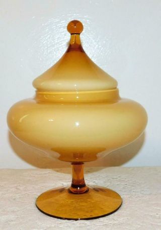 Vintage Mid Century Italian Murano Hand Blown Amber Art Glass Apothecary Jar